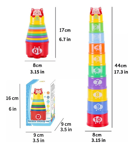 X 10 Unidades De Tazas Apilables Juguete Montessori