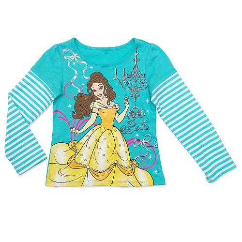 Disney Girls Blue  Belle  Impreso Faux Capas Gráfico Top Con