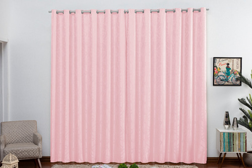 Cortina Sala E Quarto 4,00 M X 2,70 M Jacquard Cor Rosa