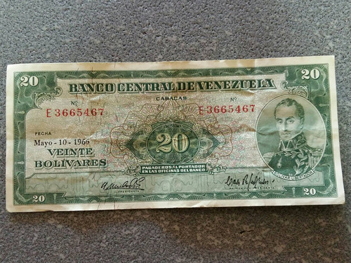 Billete De 20 Bolívares Mayo 10 Año 1966 Simon Bolivar 