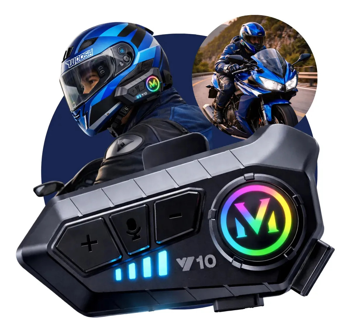 Fone De Ouvido Para Capacete Intercomunicador Bluetooth Headset Rgb Sem Fio Música GPS Chamadas Handsfree Alta Potência Woosh