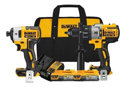 Furadeira Imp 2 Bat. Powerstack Dcd996 + Dcf887 + Bolsa Cor Amarelo