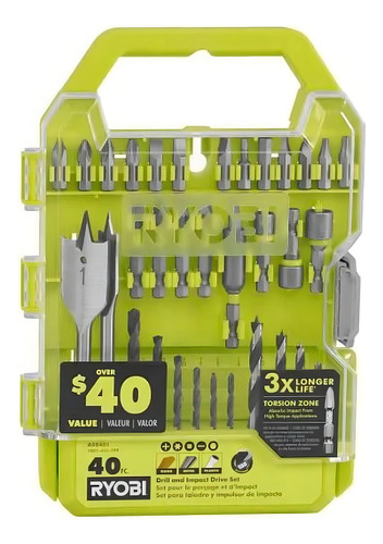 Juego De Puntas Y Brocas Para Taladro, Ryobi, 40 Piezas
