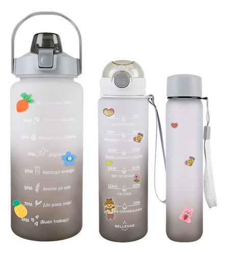 Botella Deportiva Para Agua 3 En 1 Con 3 Niveles Distintos Color Gris A