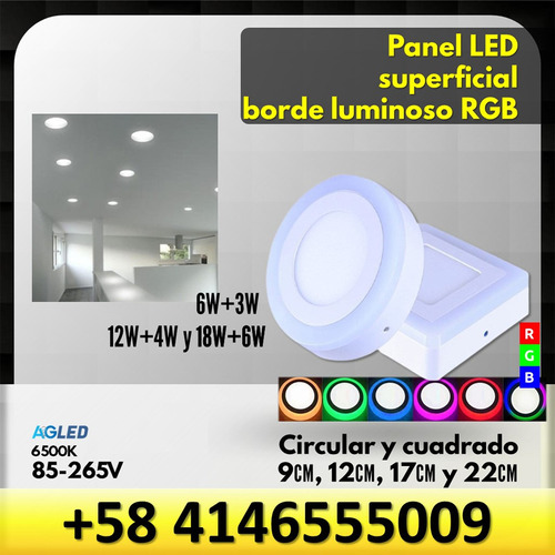 Panel Led Sup Cuad Borde Rgb 18w+6w 22cm