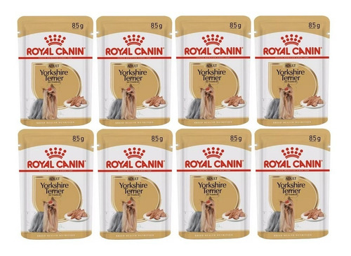 Kit 8 Unidades Ração Sachê Yorkshire Adult 85g Royal Canin