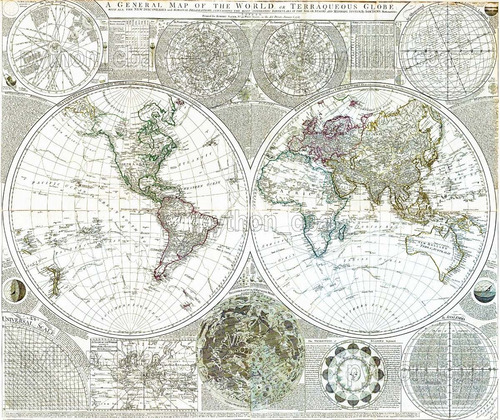 Cuadro Mapa Planisferio Terraqueous Globe - Samuel Dunn 1787