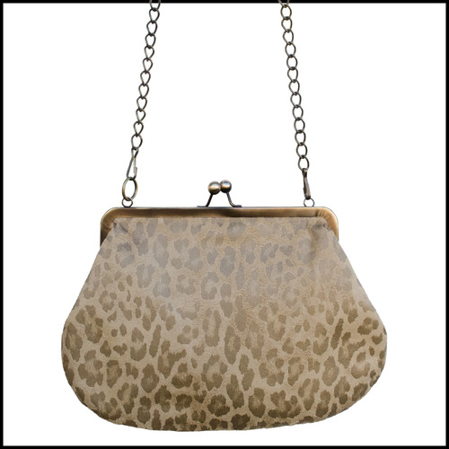 Cartera Pellizco Gamuza Leopardo Con Cadena. Estilo Vintage.