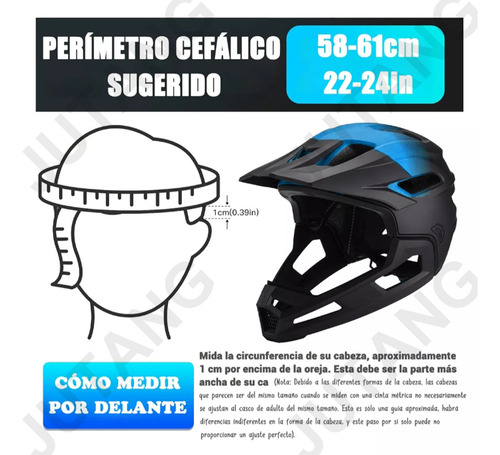 Jutang Casco para Bicicleta de Montaña Ajustable Visera Extraíble Transpirable Ligero Ideal para Ciclismo Urbano y de Montaña Soporte Barbilla Desmontable Azul