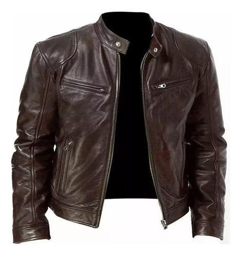 Chaqueta De Cuero Genuino Para Hombre - Black Zipper Aabbcc