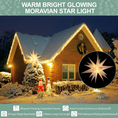 Luz De Estrella 58 Cm Lámpara 3d Impermeable Navidad Led