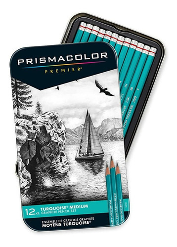 Imagen 1 de 3 de Prismacolor Set 12 Lapices Grafito Turquoise Medium Graphite