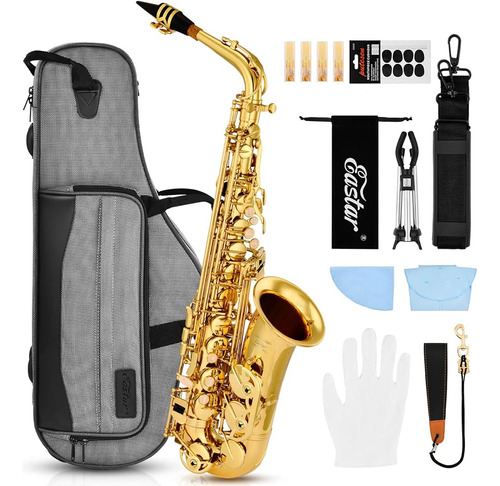 Eastar Alto Saxofón Eax-21, Lacado Oro E Saxo Plano Con Kit 