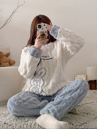 Conjunto De Pijama Polar De Invierno Para Mujer, Ropa De Hog