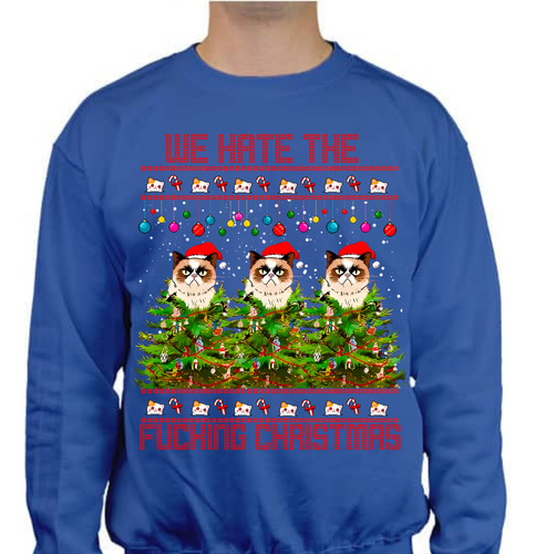 Sudadera Ugly Sweater -navidad Gato Enojado - Hate Christmas