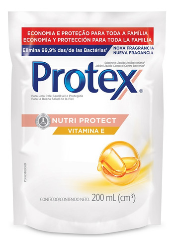 Jabón líquido Protex NutriProtect Vitamina E fragancia original protex repuesto 200 ml