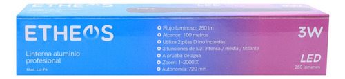 Linterna Led 3w 250lm Aluminio Profesional Etheos. Gravedadx