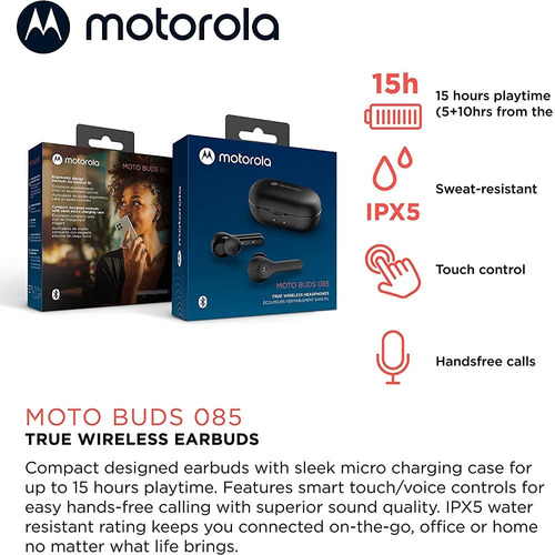 Audifonos Motorola Moto Buds 085 Tws In Ear Bluetooth Negro