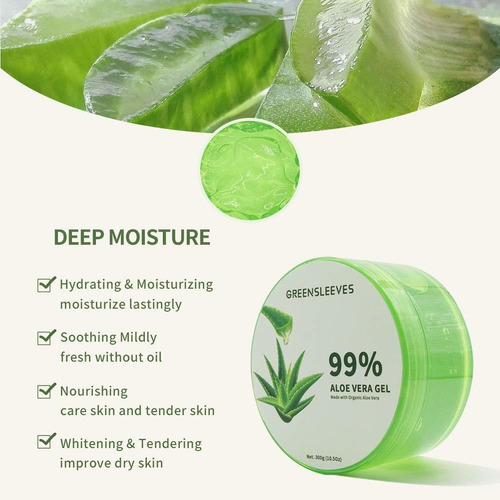 Greensleeves Aloe Vera Gel 10.5 Oz, 99% Pure Soothing Aloe G