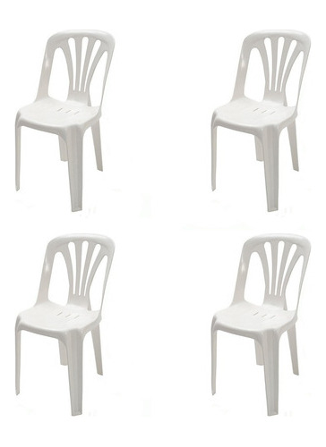 Silla Plástico Pack X4 Reforzada Apilable Blanco Exterior Mm