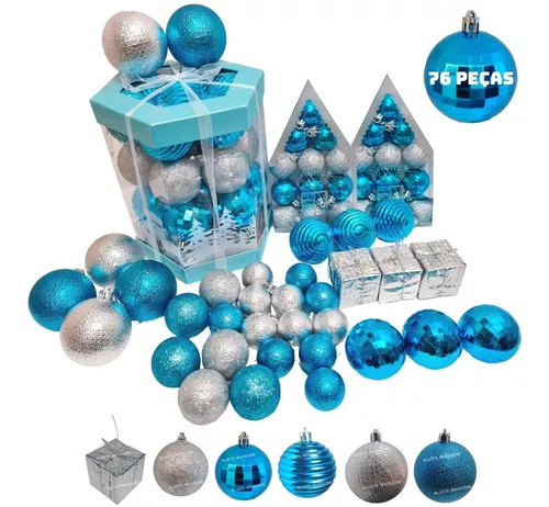 Kit: Árvore Natal Branca e Azul  Item de Decoração Natal Usado