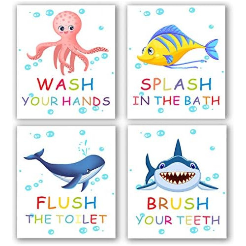 4 Set Funny Colorful Bathroom Animal Ocean Life Quote A...