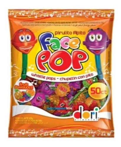 Pirulito Duro Facepop Apito Sabor Sortº De Frutas 450g Dori