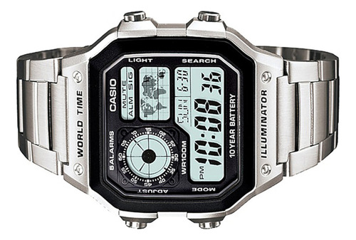 Reloj Casio Ae-1200whd-1avcf World Time 5 Alarmas-acero Plateado Acero Negro