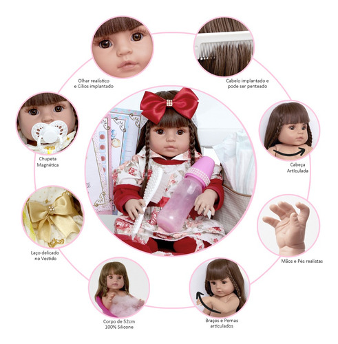 Boneca Bebê Reborn Vestido Dourado Menina 16 Itens Cegonha Reborn Dolls