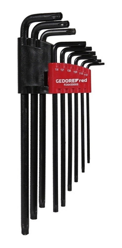 Imagem 2 de 2 de Jogo Chaves Torx L Longas Hexalobular 9 Peças Gedore Red