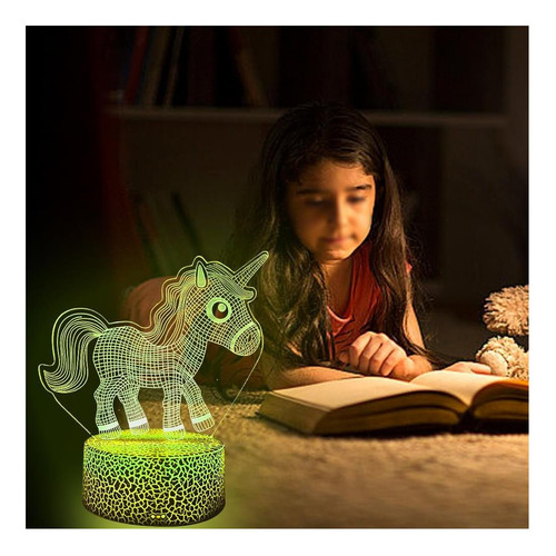 Luz Nocturna Led 3d De Unicornio Control Remoto Y Táctil, De