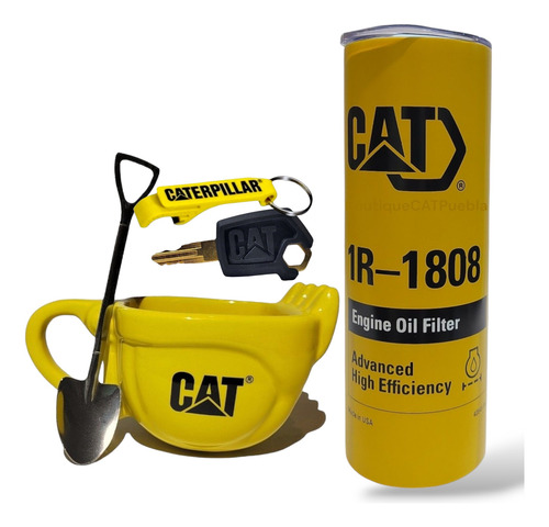 Termo Caterpillar 16oz + Taza Cat + Llave Cat + Llavero Cat