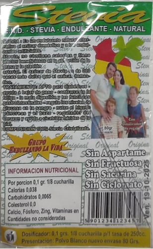 Endulzante Natural Stevia Pack X10 800 Gr.