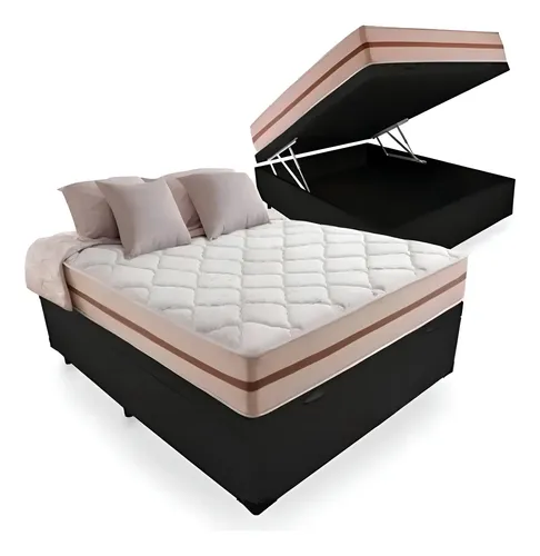 Cama Box Baú Casal com Colchão Pillow Angel Molas Ensacadas Cor Preto