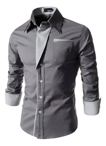 Camisa Elástica Rayas Diagonale Slim-fit Contraste Moda Ropa