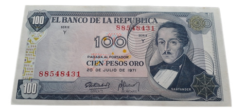 Colombia 100 Pesos Oro 1971  De 8 Digitos Excelente Estado