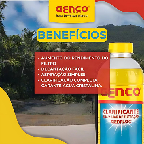 Kit Piscina Genfloc Clarifica + Algicida Manutenção 1l Genco