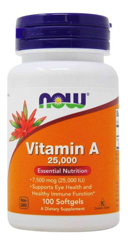 Now Foods Vitamina A 25000 100sfgels Salud Ocular Ui Sabor Sin Sabor