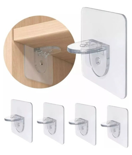 Soporte Plástico Para Estantes Set X4 Piezas Clips Adhesivo 