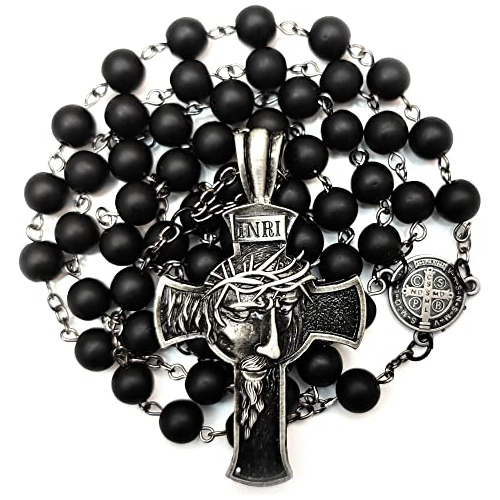 Rosario Cuentas Chaplet De Cristal Artificial Negro Cru...