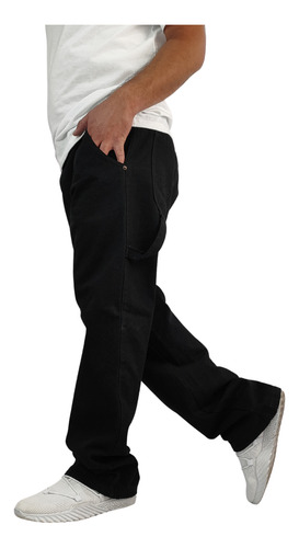 Pantalon Negro Tipo Carpintero Corte Amplio Mezclilla
