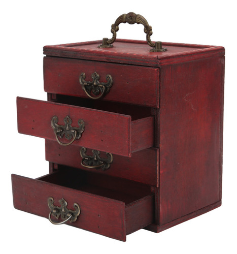 Joyero Retro De Madera Con Cajón Grande De 4 Capas