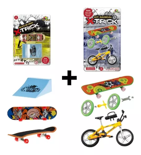 Kit Brinquedo Skate Bicicleta De Dedo C/ Rampa Acessórios