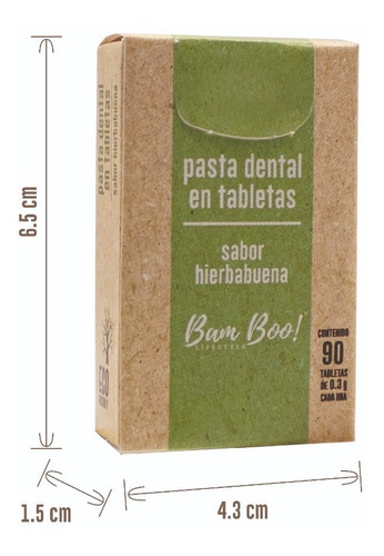Imagen 9 de 9 de Pasta Dental Sólida De Hierbabuena 90 Tabletas Bam Boo!