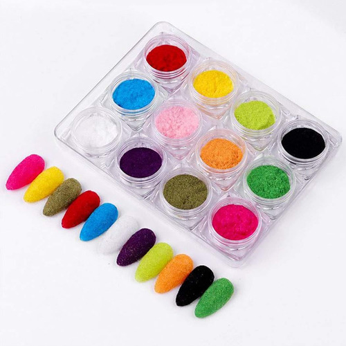 12 Colores En Polvo De Terciopelo Uñas Salón De Manic...