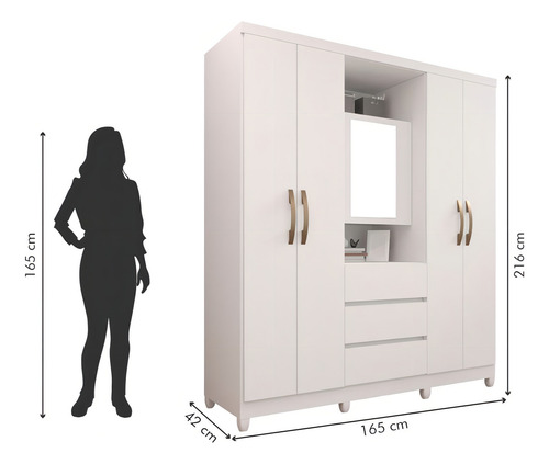 Guarda-roupa Casal Espelho 04 Portas Capelinha Master Branco