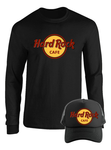 Camibuso Manga Larga Hard Rock Cafe Con Gorra Combo M1