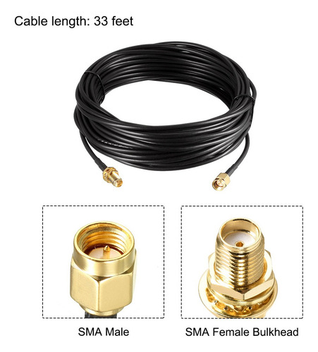 Cable Coaxial Rg174 Sma Macho A Sma Hembra 50 Ohmios 33 Pies