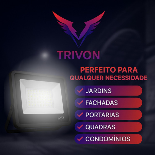 Kit 1 Refletor Led 300w Holofote Externo Potente Preto Branco-frio