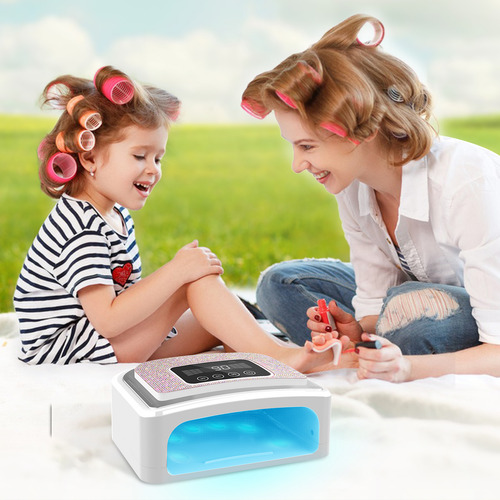 Funsmile Lámpara De Uñas 120w/30LED Secadora For Manicura Recargable, 30 Perlas LED 360° Curado Uniforme, Luz Suave 365+405nm, 4 Temporizadores + Sensor Inteligente, 2-5h Uso Inalámbrico